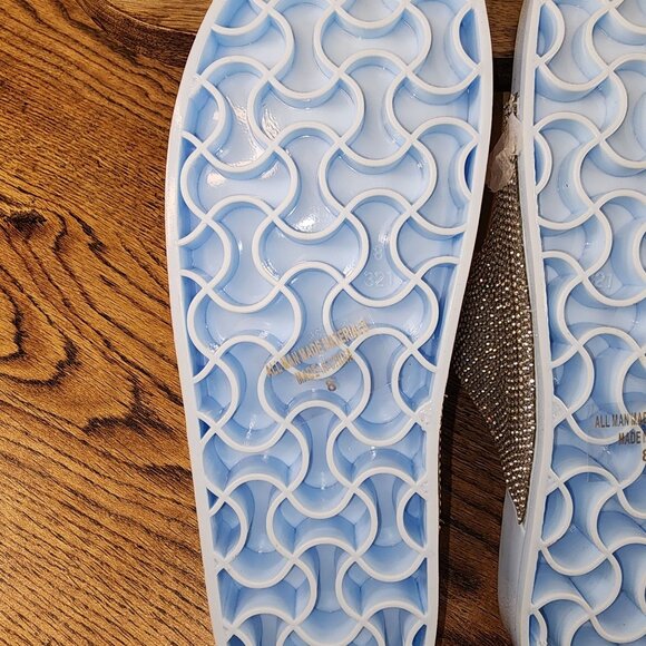 NWB Blue and Rhinestone Double Strap Slide on Sandals - Picture 7 of 9